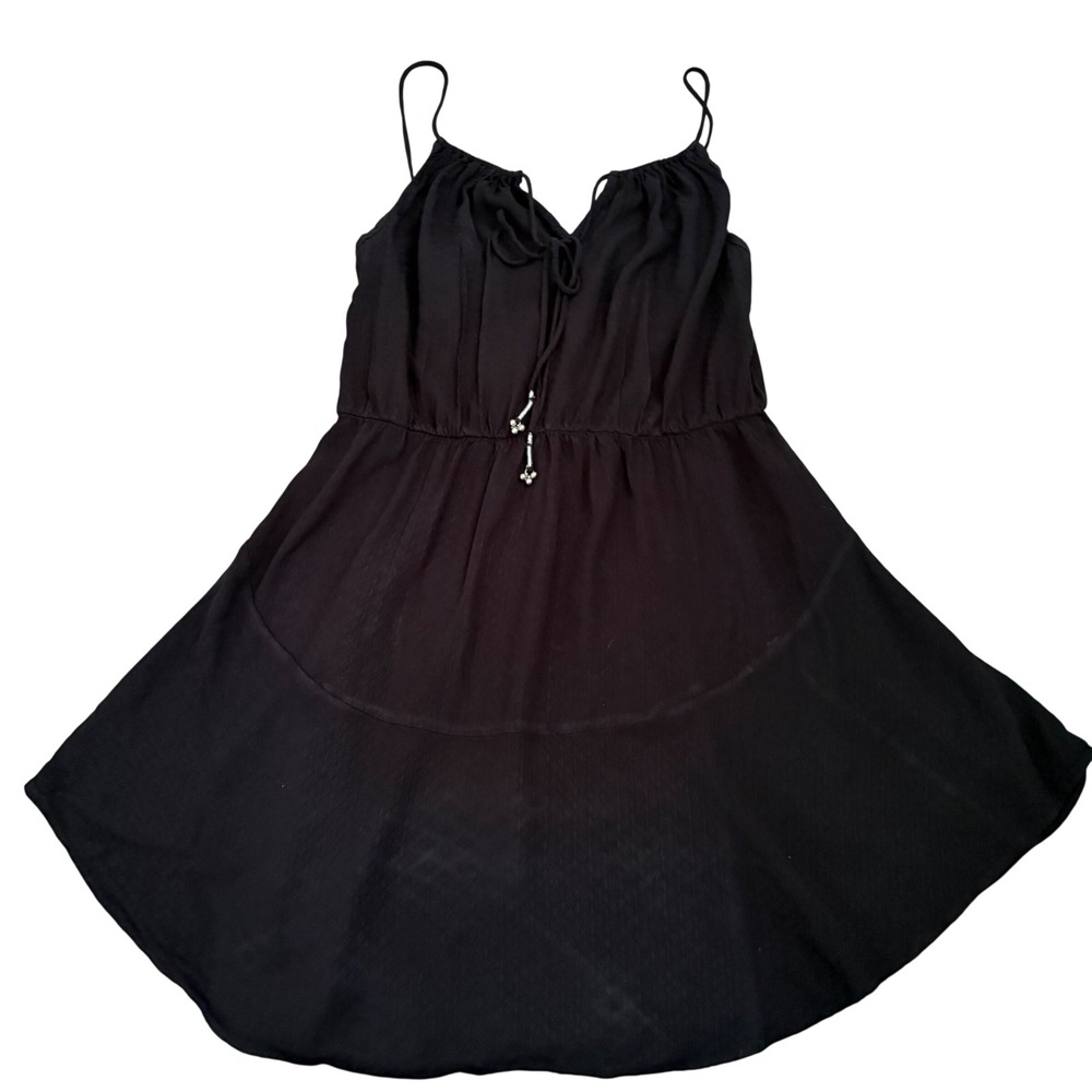 Intimately‎ Free People Black Dobby Mini Dress Tie Front Beaded Strappy Small